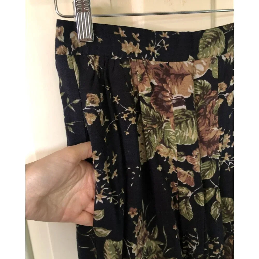 Vintage Floral Pleated Midi Skirt Womens 9/10 Cottagecore Fairycore Fairy Grunge